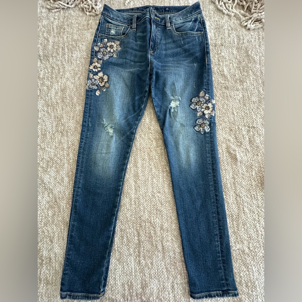 MISS ME Floral Distressed Skinny Ankle Blue Denim Jeans!!!